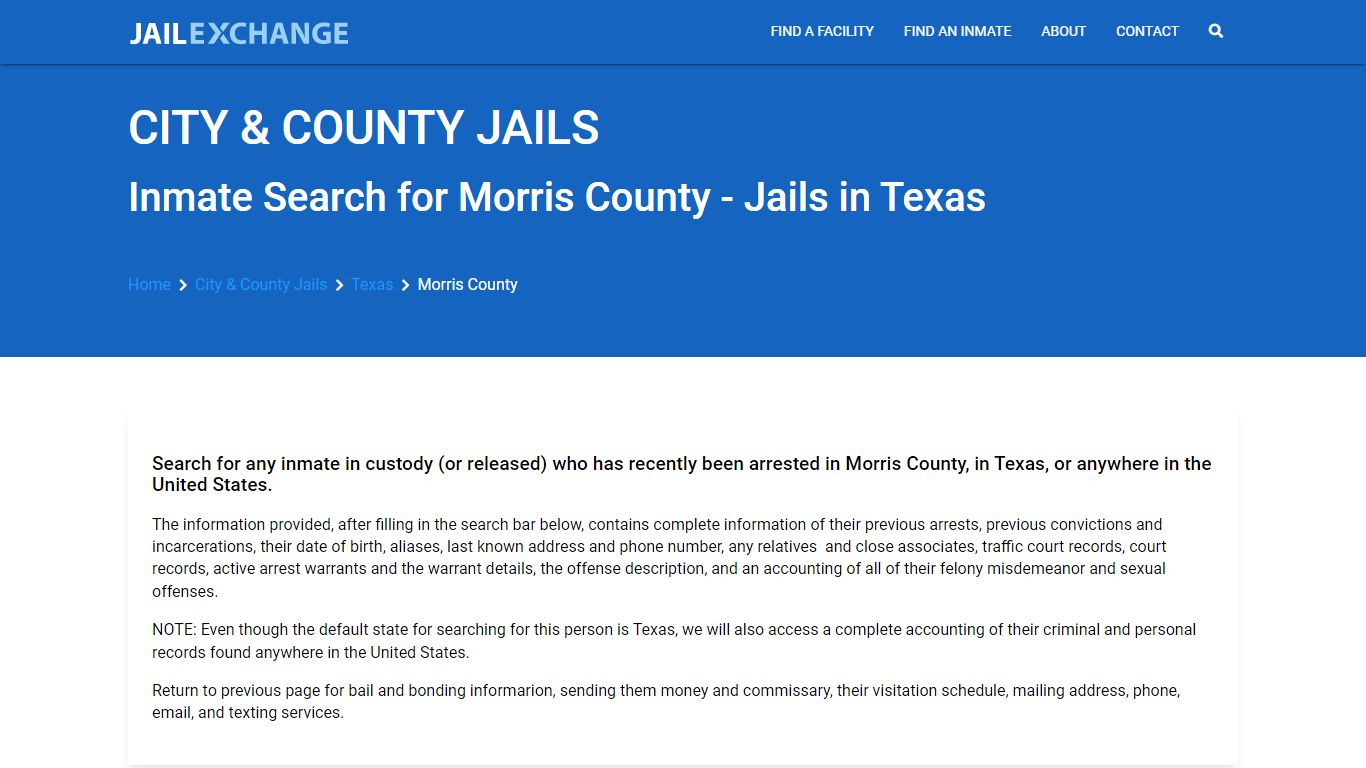 Locate an inmate in Morris County, Texas - Jail Exchange